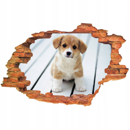 Naklejka na ścianę 3D Pies mały słodki kundelek 90 cm na 60 cm